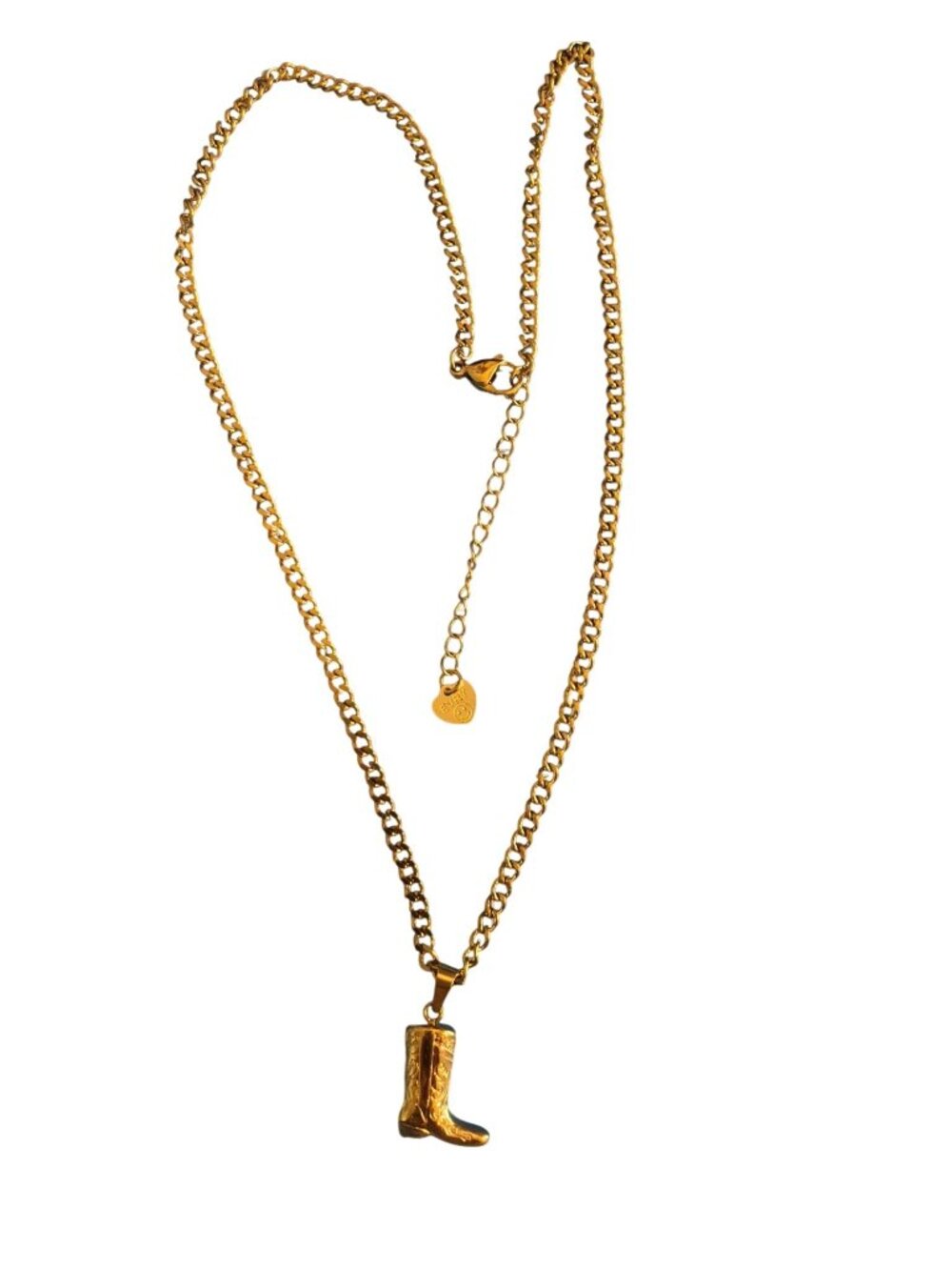 Lauren Evry Gold Tone Necklace Etched Cowboy Boot Pendant Adj 21" Western NWOT